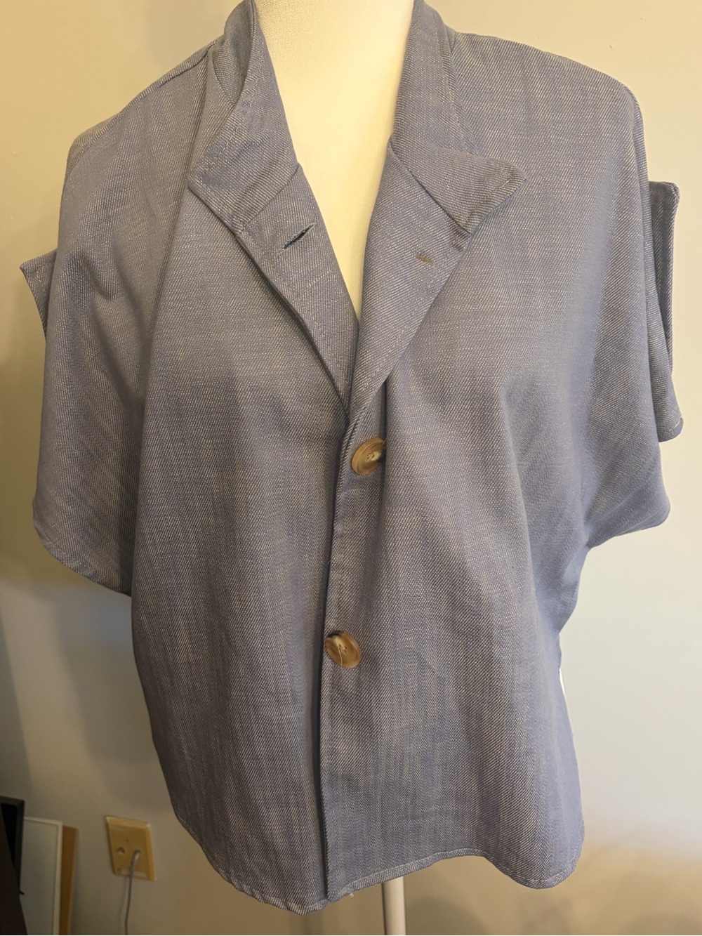 Italian Chambray Short-Sleeve Cropped Jacket  NWOT